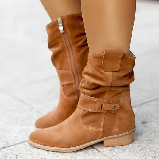 Winterstiefel Damen | Mittelhoher Schaft Mit Faltenoptik